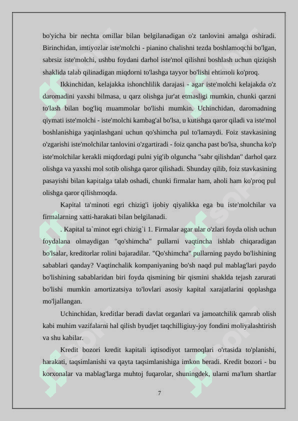 FIRMA BOZOR IQTISODIYOTINING ASOSIY SUBYEKTI SIFATIDA. FIRMA FAOLIYATINING KO‘RSATKICHLARI” 7