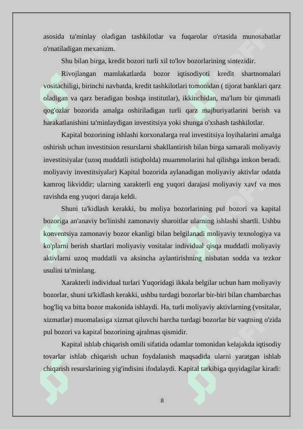 FIRMA BOZOR IQTISODIYOTINING ASOSIY SUBYEKTI SIFATIDA. FIRMA FAOLIYATINING KO‘RSATKICHLARI” 8