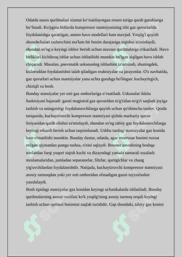 Gazni kompleks tayyorlash qurilmalarida siquv kompressor stansiyalarining joylashishi 5