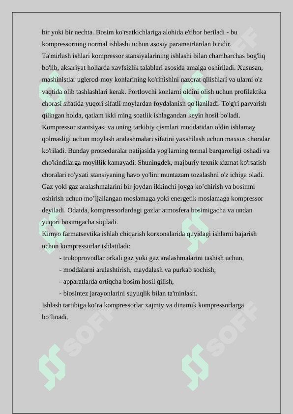Gazni kompleks tayyorlash qurilmalarida siquv kompressor stansiyalarining joylashishi 7