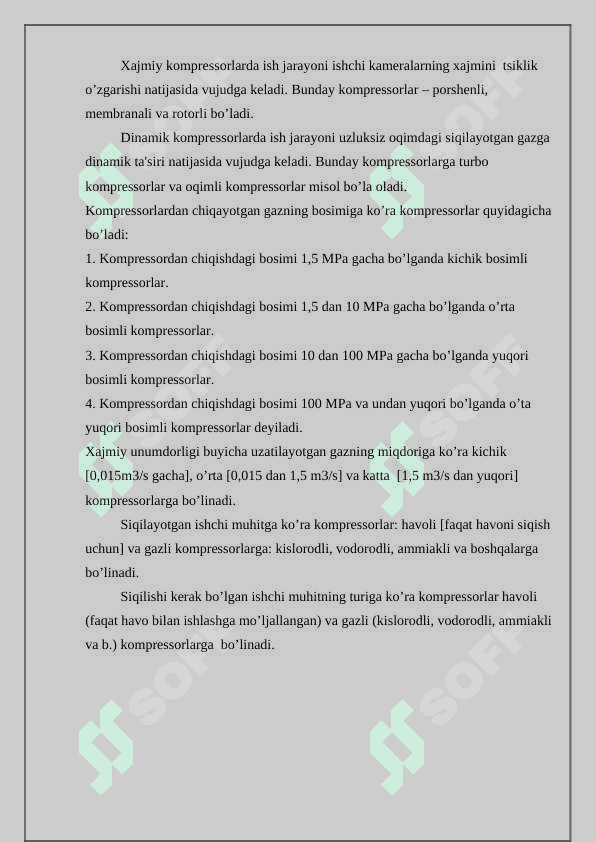 Gazni kompleks tayyorlash qurilmalarida siquv kompressor stansiyalarining joylashishi 8