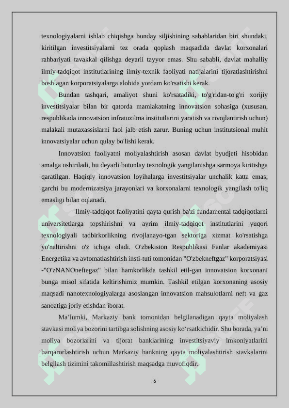 Iqtisodiyotni modernizatsiya va diversifikatsiya qilish, mehnat unumdorligini oshirish orqali yuqori iqtisodiy o’sishni ta’minlash omillari 6