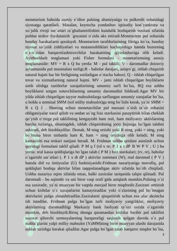 Iqtisodiyotni tartibga solishda monetaristik nazariya va siyosat 3