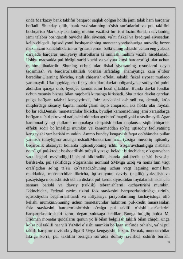 Iqtisodiyotni tartibga solishda monetaristik nazariya va siyosat 4