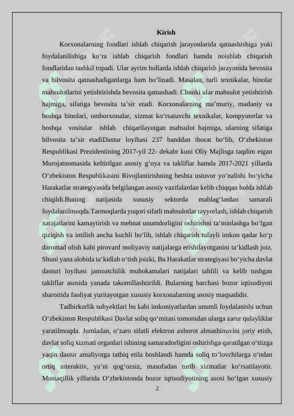 Kimyo sanoati korxonasining asosiy fondlari va ishlab chiqarish quvvati 2