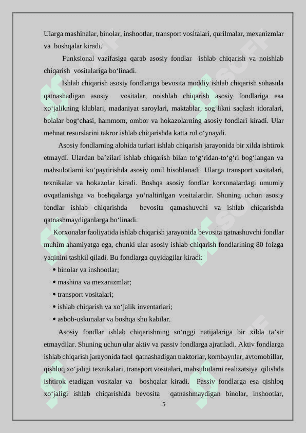 Kimyo sanoati korxonasining asosiy fondlari va ishlab chiqarish quvvati 5