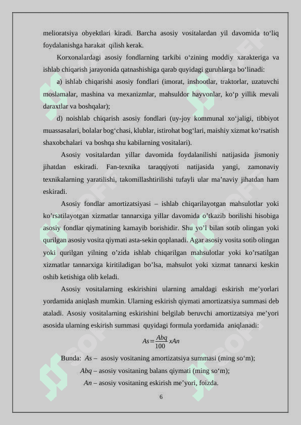 Kimyo sanoati korxonasining asosiy fondlari va ishlab chiqarish quvvati 6