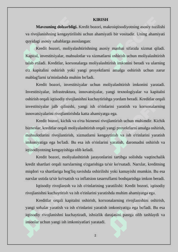 Kredit bozori va uning makroiqtisodiyot maqsadi 2