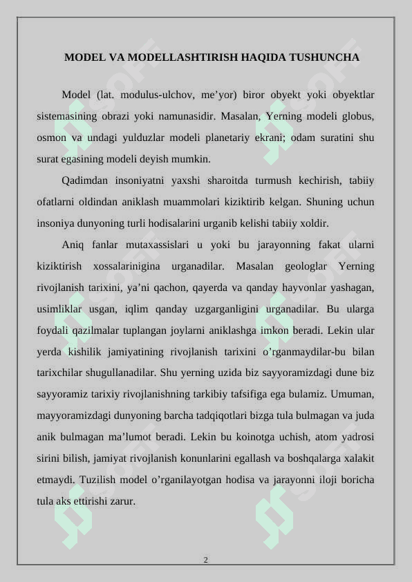 model va modellashtirish 2