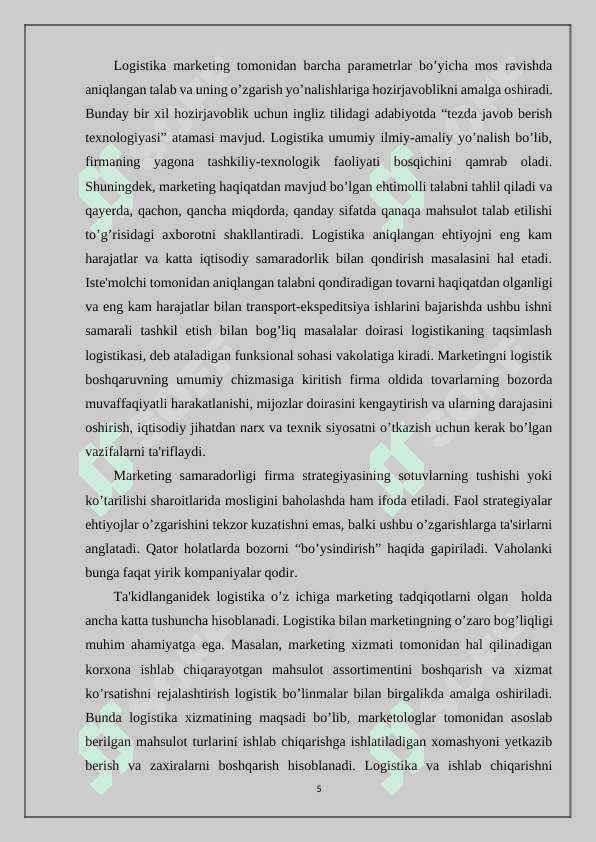 Logistika sohasida marketing tadqiqotlari 5