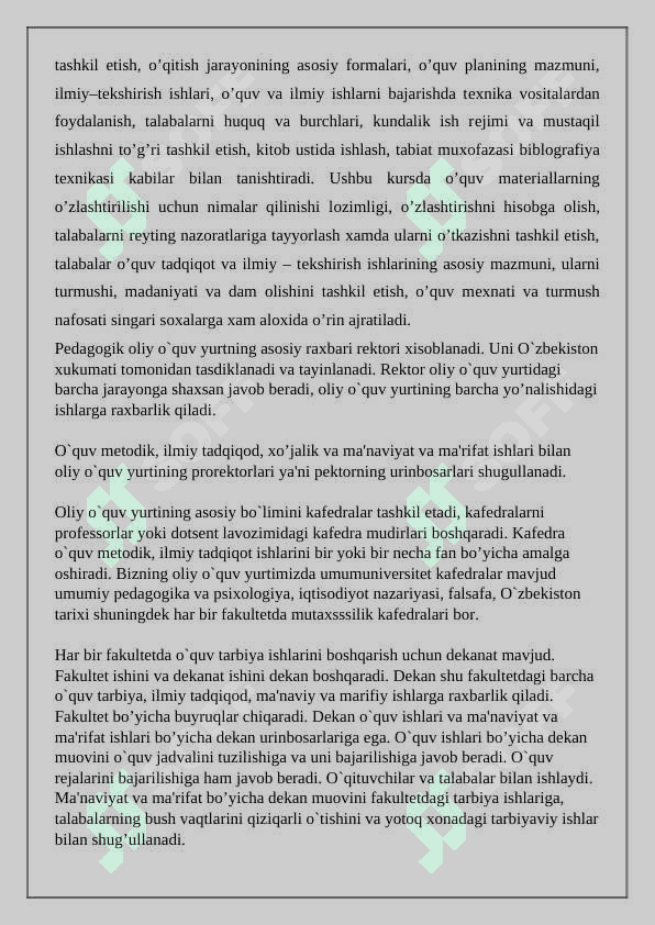 Mutaxassislik va ixtisoslik fanlari hamda ularning ketma ketligi 7