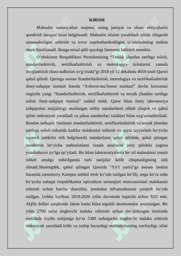 Mahsulotlarning sifat koʻrsatkichlari. 2