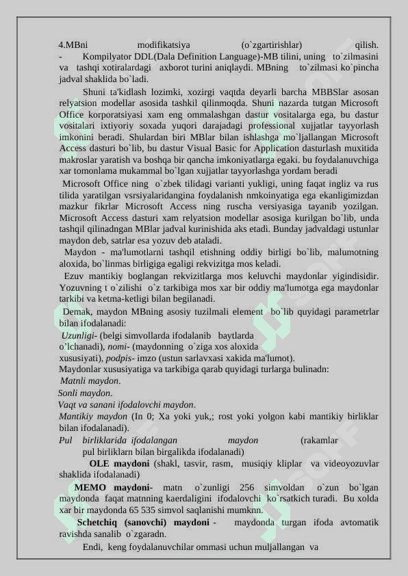 Ma'lumotlar  bazasini  boshqarish tizimlari  bilan ishlash tеxnologiyasi. 5