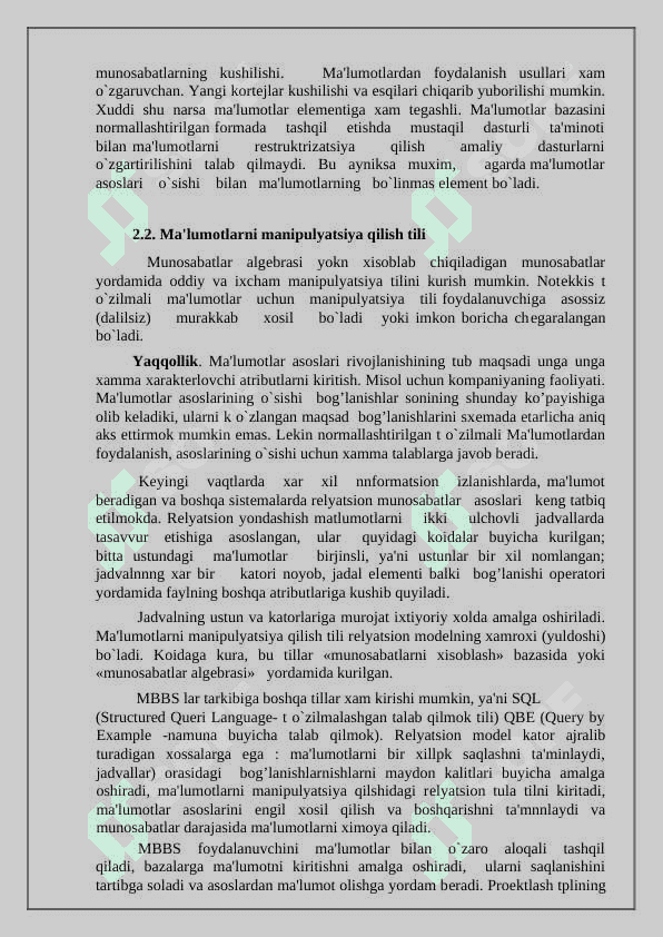 Ma'lumotlar  bazasini  boshqarish tizimlari  bilan ishlash tеxnologiyasi. 8