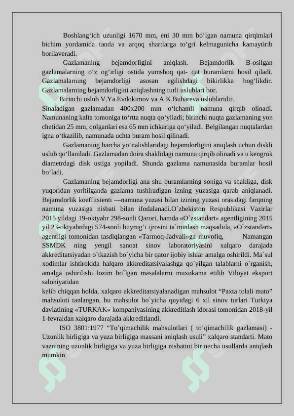 Yengil sanoat mahsulotlarining sifat ko‘rsatkichlarini aniqlash 5