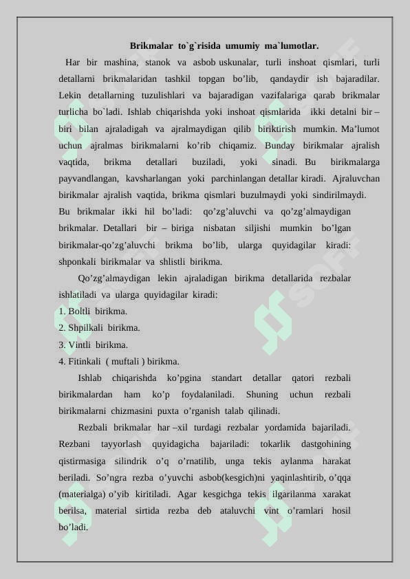 Rezbali detallar va ularning birikmalari 2