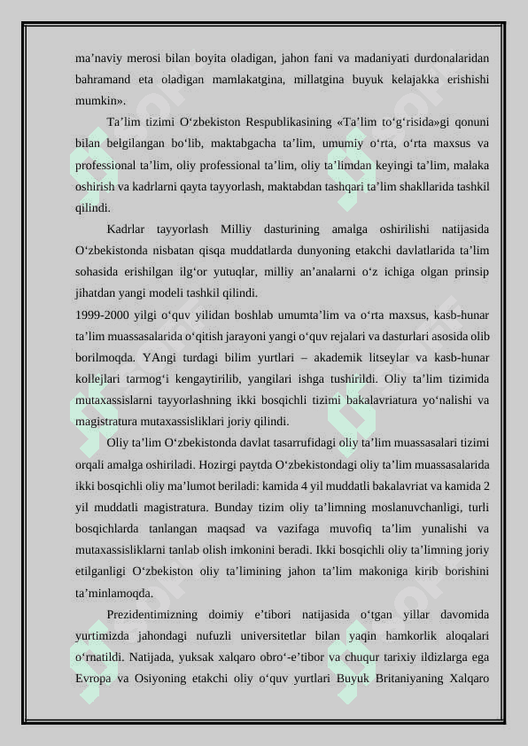 O‘zbekiston Respublikasida ta’lim sohasida amalga oshirish 4