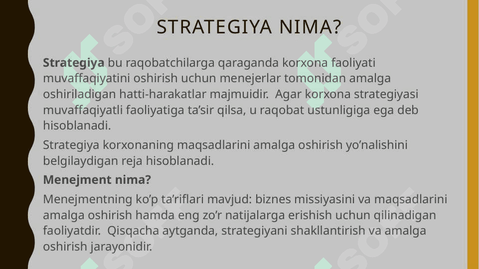 Strategik boshqaruv fanining predmeti va boshqaruv jarayoni 4