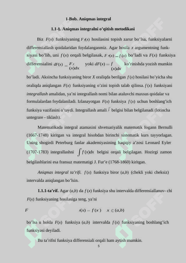 Integral va uning tadbiqlarini o’qitish metodikasi 5