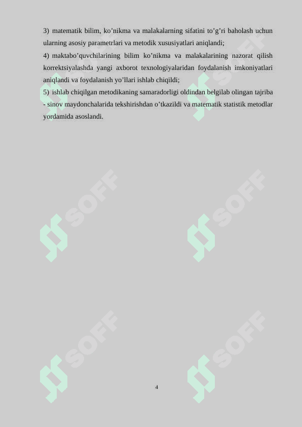 Matematika fanlaridan o’quvchilar bilab malaka va ko’nikmalarini nazorat qilish shakllari 4