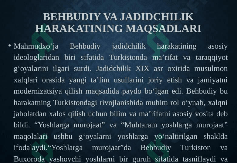 Mahmudxoʻja Behbudiyning  “Yoshlarga murojaat” va  “Muhtaram yoshlarga murojaat” maqolalarini tahlili 25 5