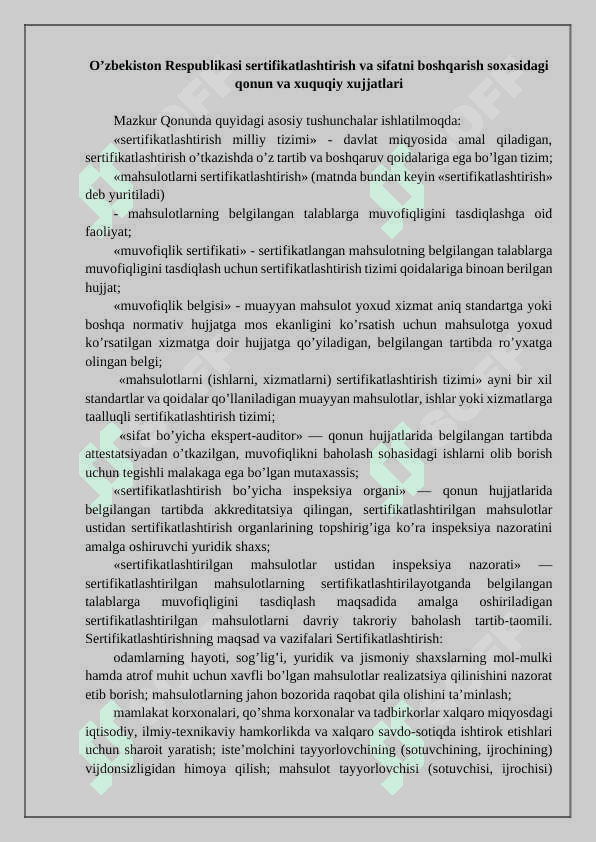 Sertifikatlashtirish va uning huquqiy-me’yoriy ta'minoti 2
