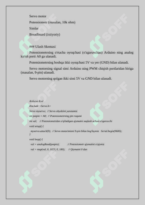 Servo motorlarni potensiometr orqali harakatlanish 6