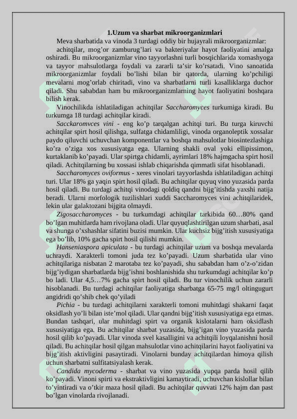 Sharobchilik maxsulotlarini ishlab chiqarish texnologiyasi 2