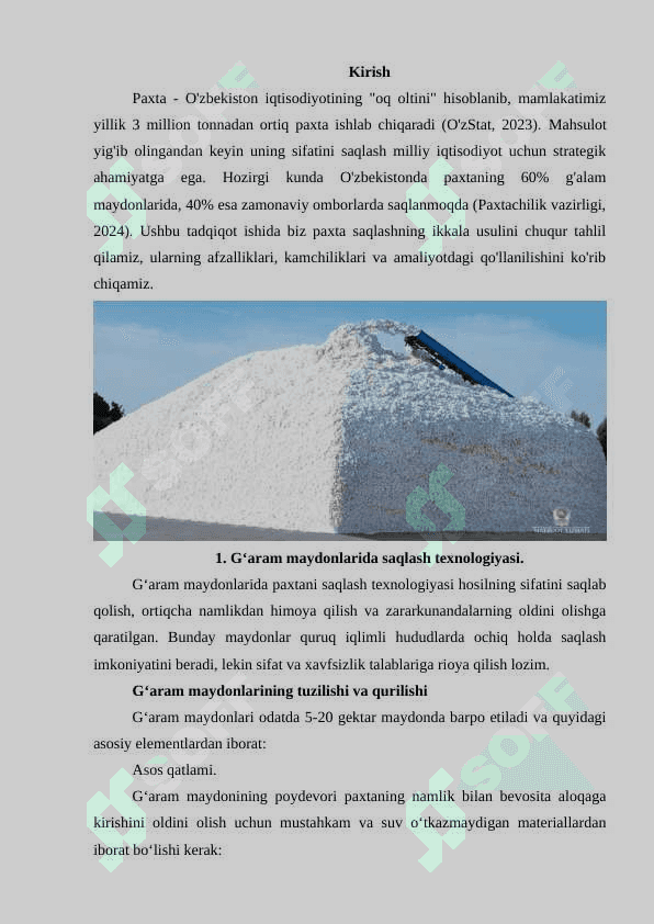 Paxtani g‘aram maydonlari va yopiq omborlarda saqlash 2
