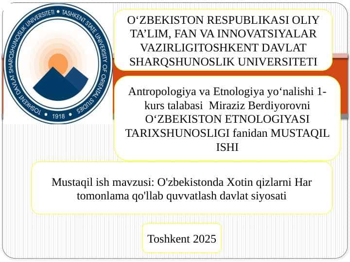 O'zbekistonda Xotin qizlarni Har tomonlama qo'llab quvvatlash davlat siyosati t.pptx