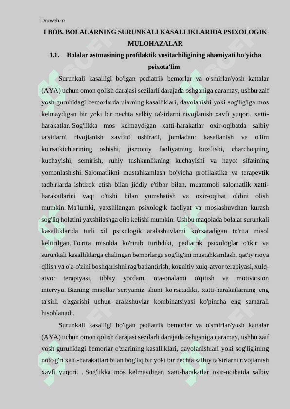 BOLALAR KASALLIKLARIDA BEMORLAR PSIXOLOGIYASI MASALALARI 5
