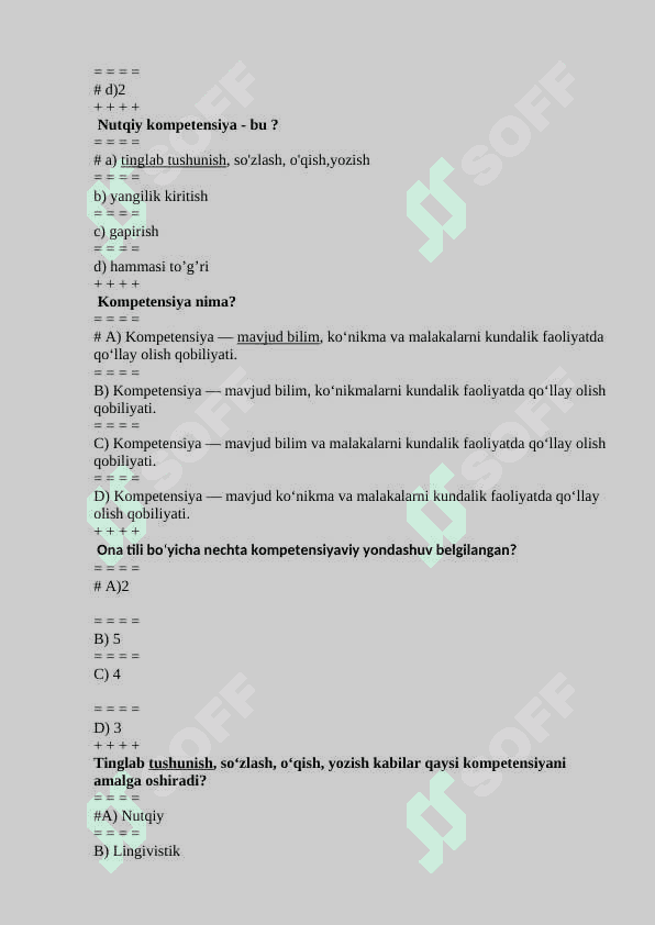 NUTQIY KOMPITENSIYANI BAHOLASH fanidan test 4