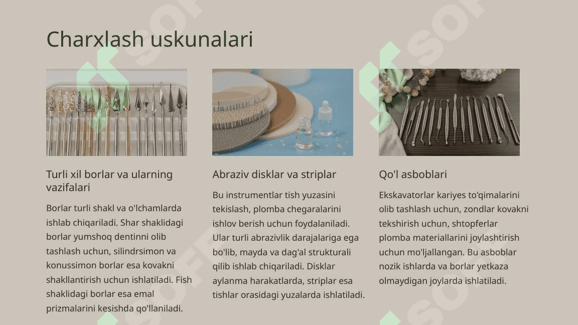 Karies kovaklarini charxlash bosqichlari va uslublari. 5