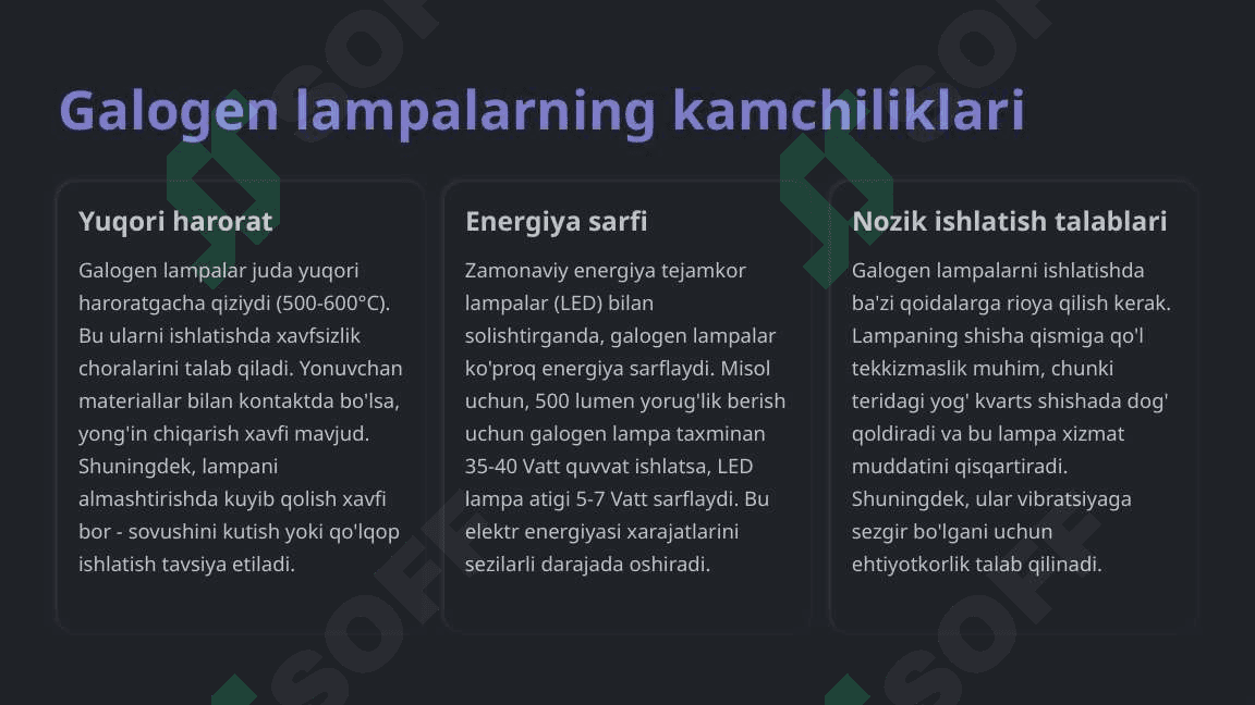 Galogen lampa turlari, qo‘llanilishi. 5