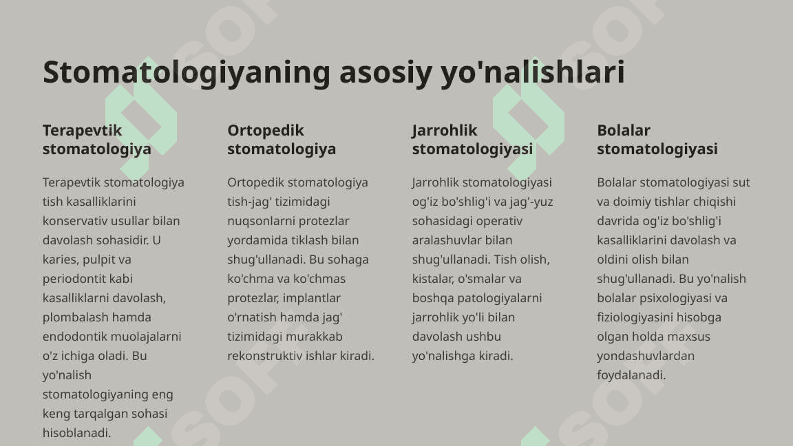 Mutaxasislikka kirish. Ergonomika. Stomatologik xonaning jihozlanishi. 3