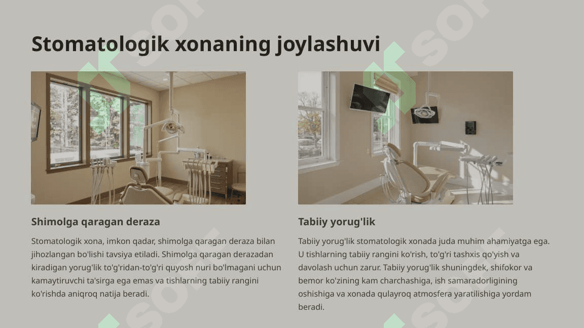 Mutaxasislikka kirish. Ergonomika. Stomatologik xonaning jihozlanishi. 7