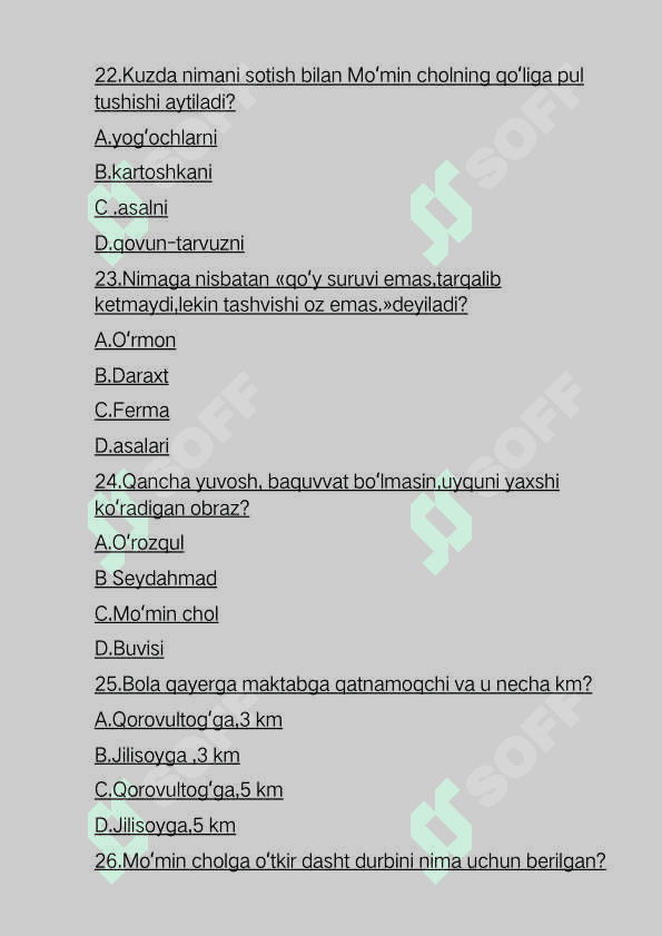"Oq kema" asaridan 70 talik test 6