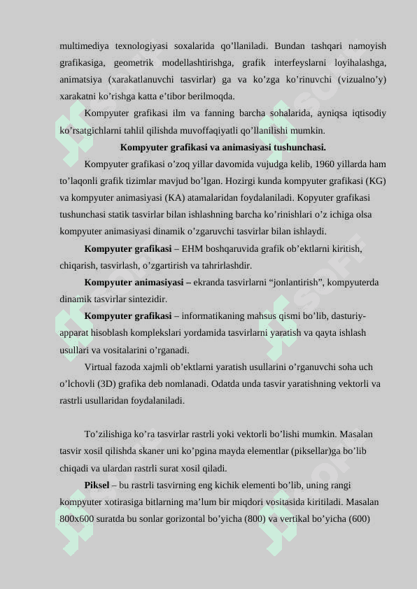 KOMPYUTER GRAFIKASI HAQIDA TUSHUNCHA 2