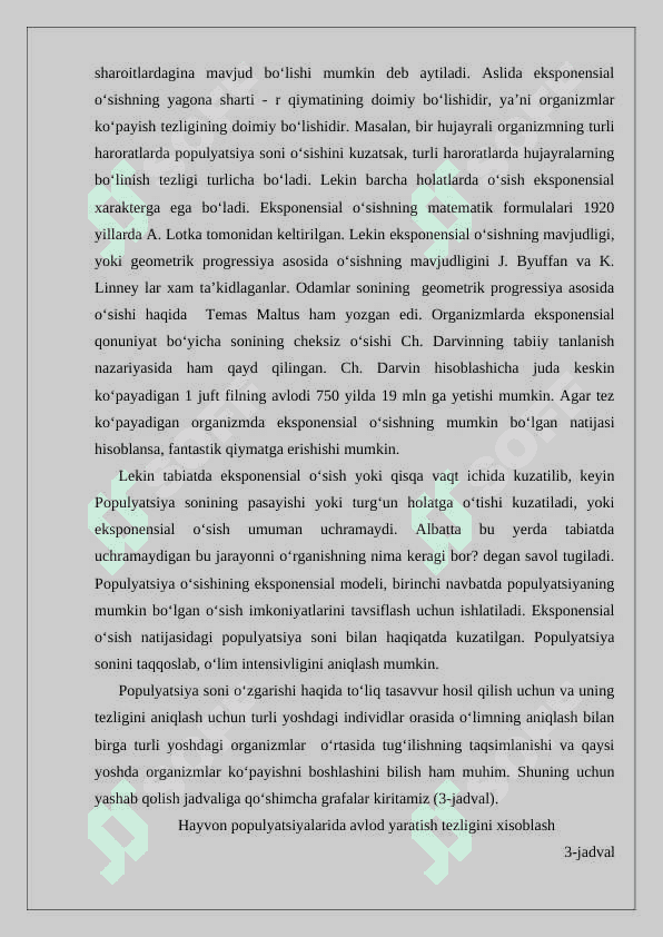 Populyatsiya soni o’sishining eksponensial modeli. O’sish tezligi 5