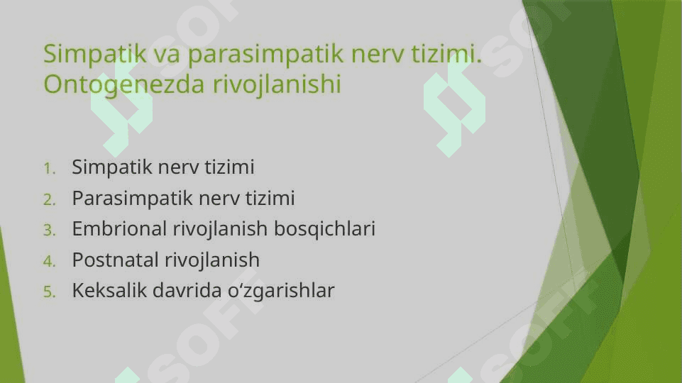 Simpatik va parasimpatik nerv tizimi.Ontagenezda rivojlanishi 2