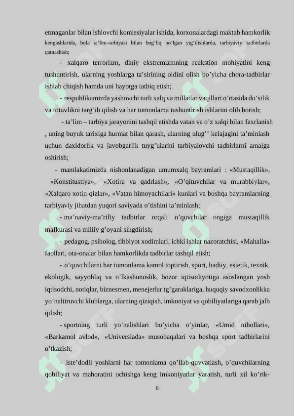 UZLUKSIZ TA'LIM TIZIMIDA TARBIYA VA MAFKURANI YOSHLAR ONGIGA SINGDRISH TALABLARI VA BOSQICHLARI 8