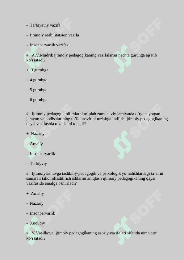 Ijtimoiy pedagogika fanidan test savollari (javoblari bilan) 5