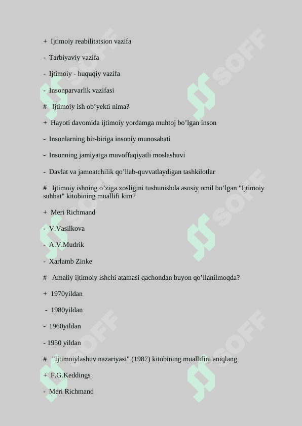 Ijtimoiy pedagogika fanidan test savollari (javoblari bilan) 6