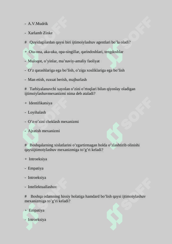 Ijtimoiy pedagogika fanidan test savollari (javoblari bilan) 7