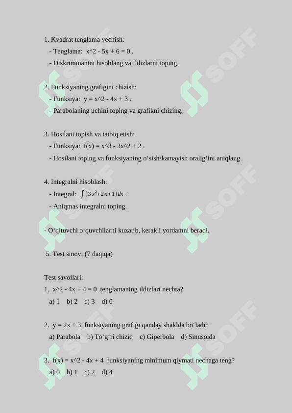 Algebra va analiz asoslari kursini takrorlash ( Dars ishlanma ) 4
