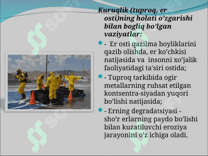 EKOLOGIK TUSDAGI FAVQULOTDA VAZIYATLARDA AHOLI VA HUDUDLARNI MUHOFAZA QILISH 4