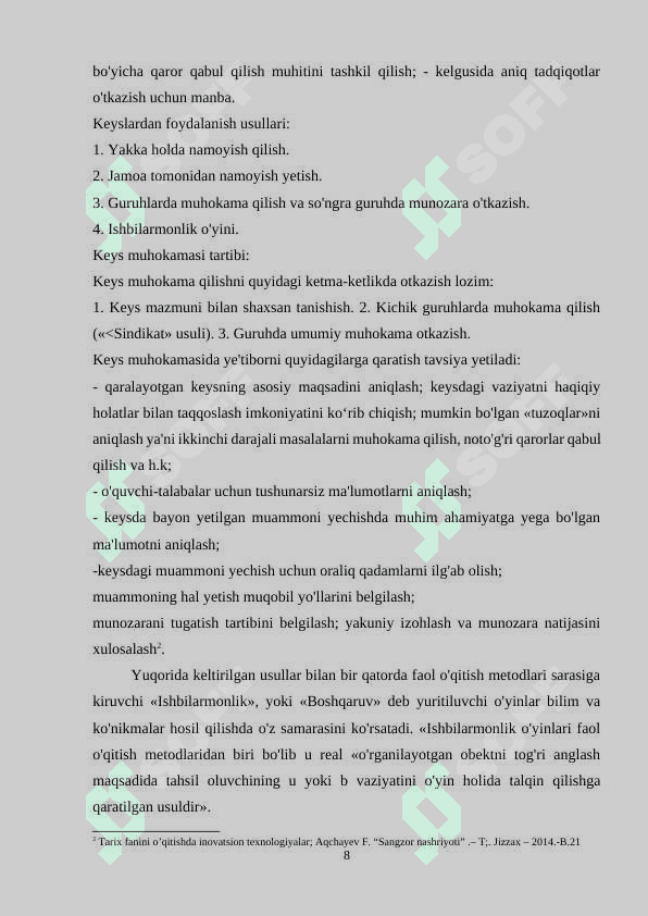Somoniylar davrida ijtimoiy-iqtisodiy hayot mavzusini o‘qitishda pedagogik texnologiyalardan foydalanish 8