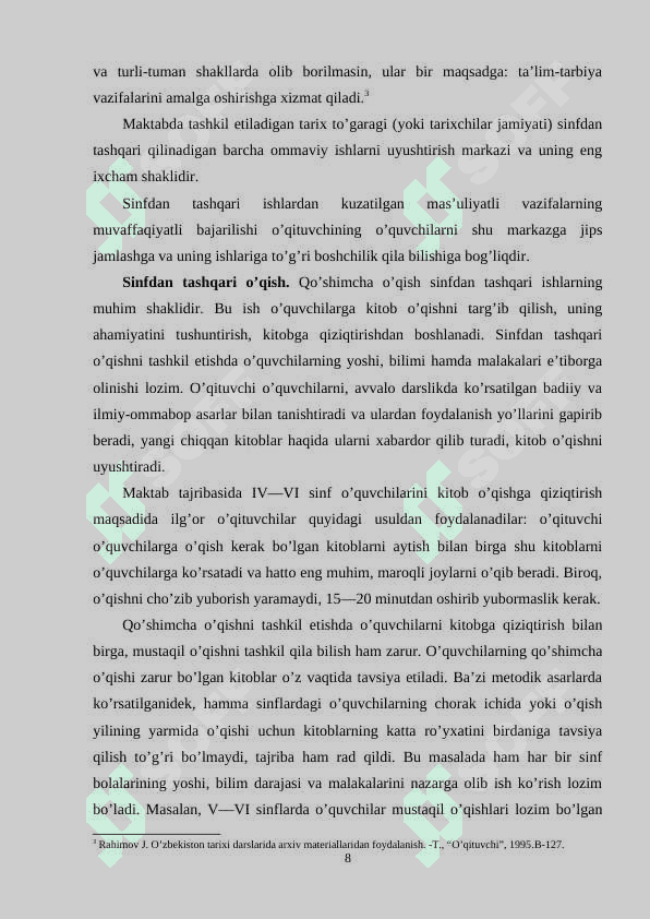 Tarix bo’yicha sinfdan tashqari olib boriladigan ishlar (stsenariy tuzish, to’garak rejasini tuzish) 8