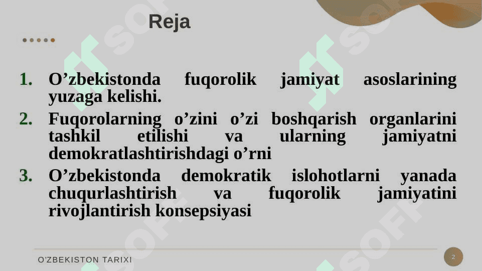 O‘zbekistonda demokratik, fuqorolik jamiyati asoslarining shakllanishi, amalga oshirilgan siyosiy islohotlar 2