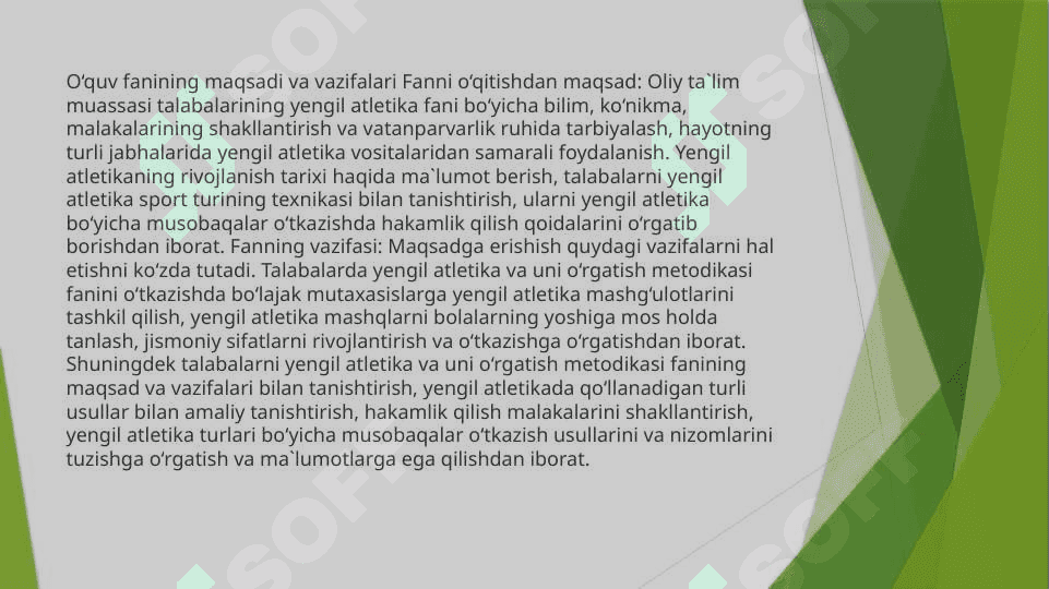 YENGIL ATLETIKA NAZARIYASI VA USLUBIYATI FANIGA KIRISH 3